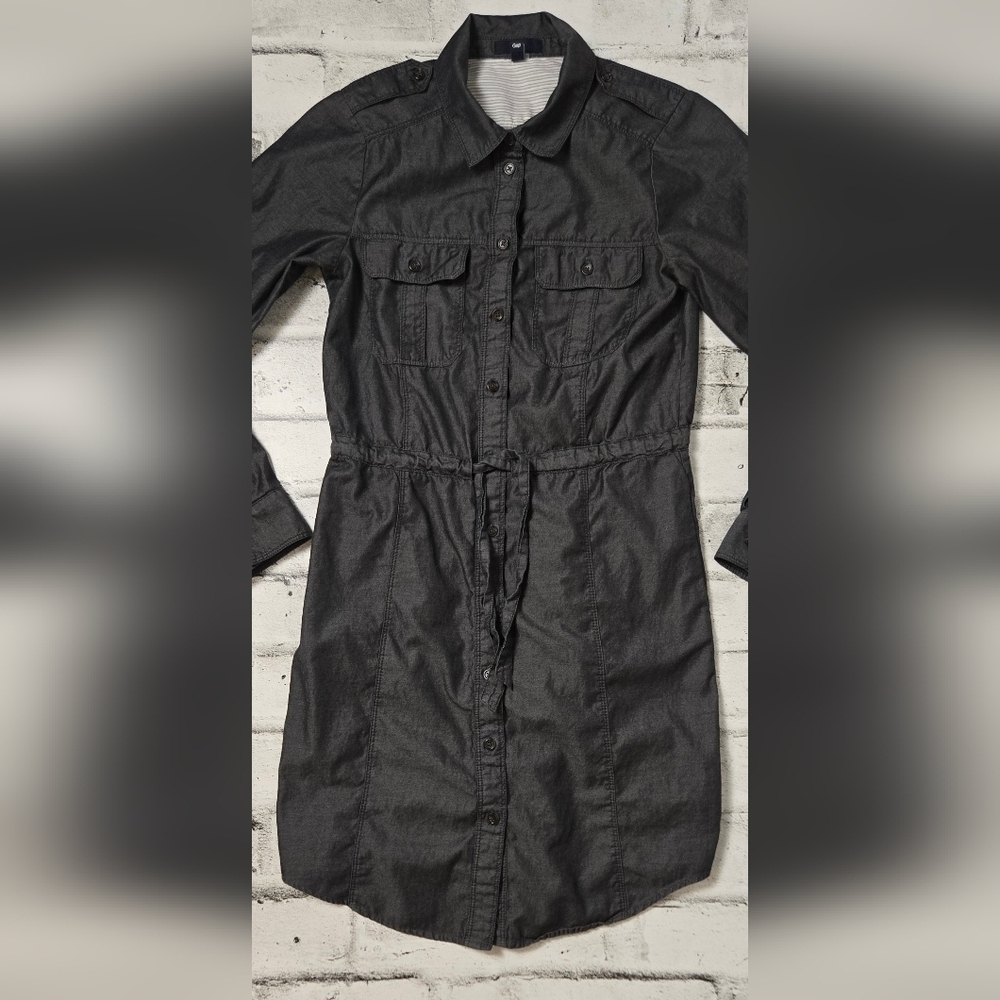 GAP Charcoal Shirt Dress Button Down Tie Waist XS - Picture 7 of 12